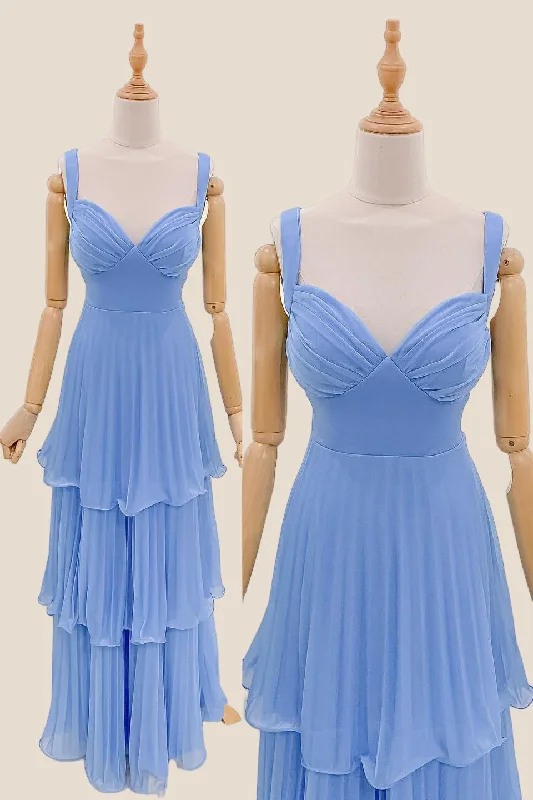 Don't Miss Blue Chiffon Pleated A-line Long Party Dress