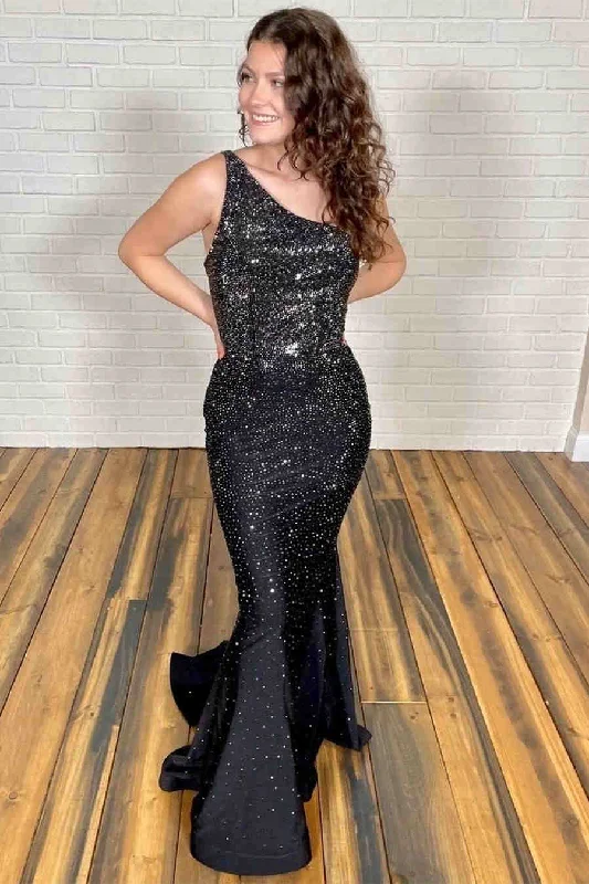 Fantastic Offers Mermaid Black Long Prom Dress with Rhinestones