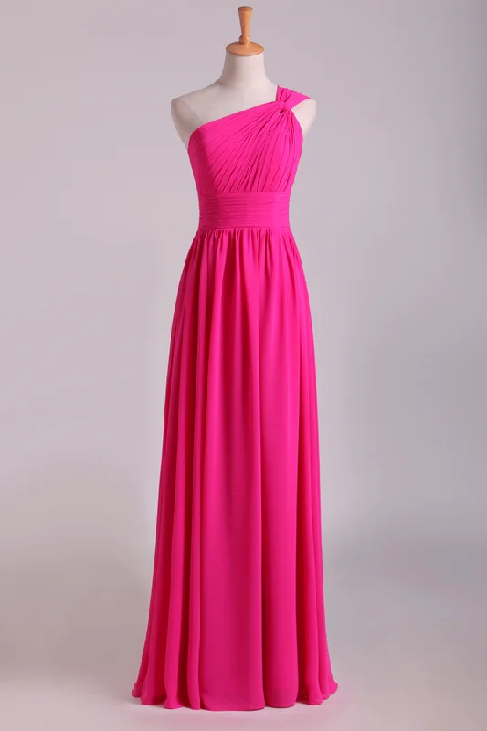 Blowout Sale Hot Pink One Shoulder Pleated Bridesmaid Dress