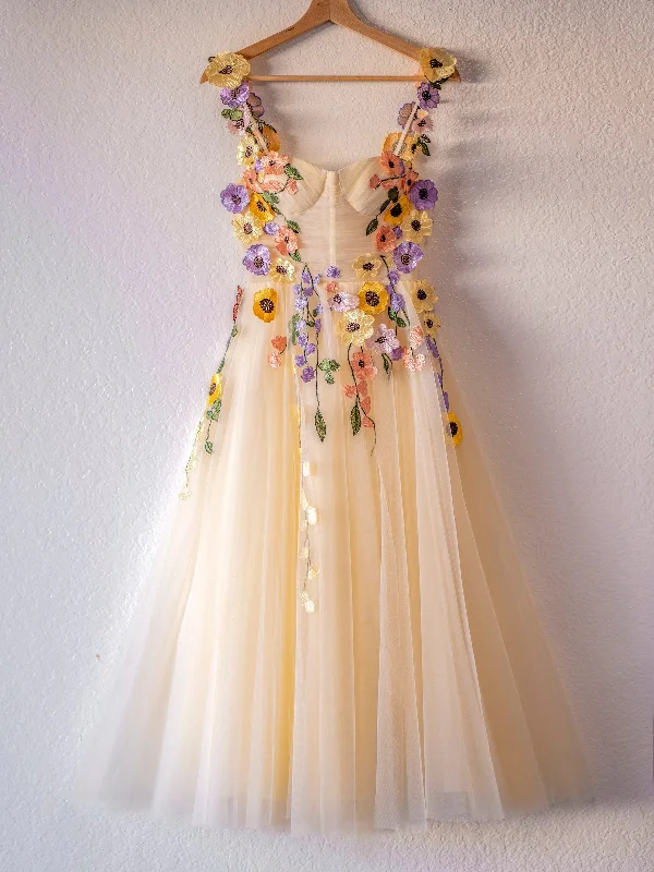 Limited Quantity Princess Champagne Corset Floral Tulle Homecoming Dress