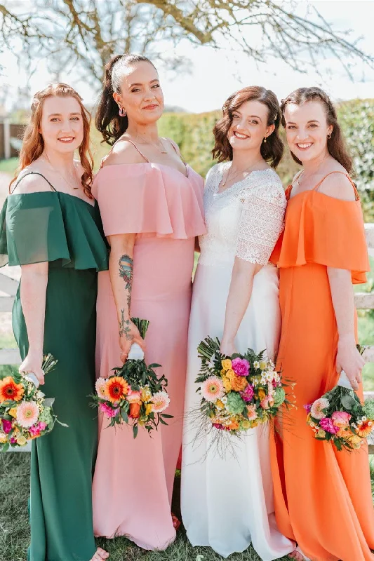 Bargain Bin V-Neck Cold Shoulder Chiffon Long Bridesmaid Dress