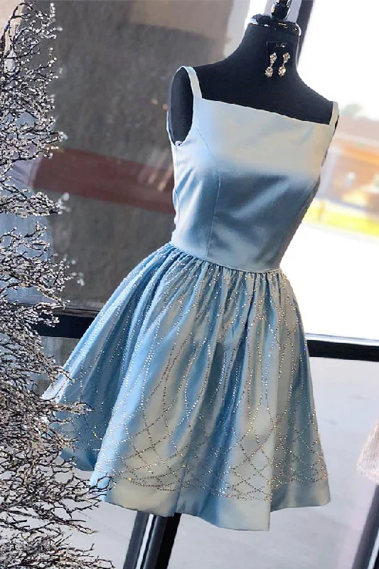 Super Bargain Short Blue Sequined Homecoming Dress Party Dress