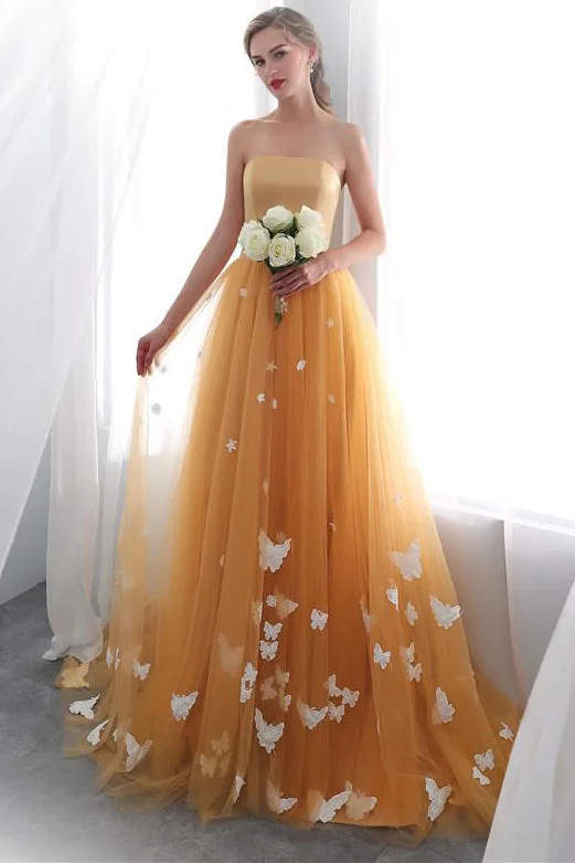 Today’s Special Orange Strapless Long Prom Dress with Butterflies