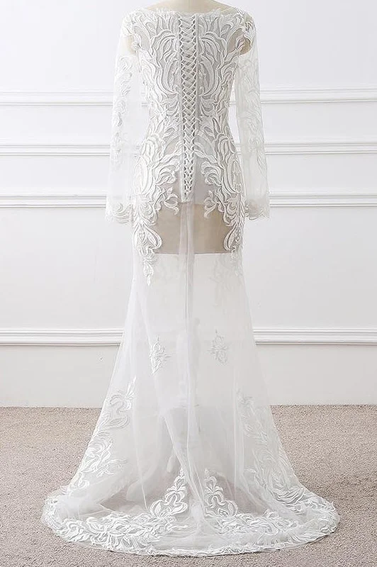 Flash Deals See-Through Sheer Long Sleeves Mermaid Prom Dress