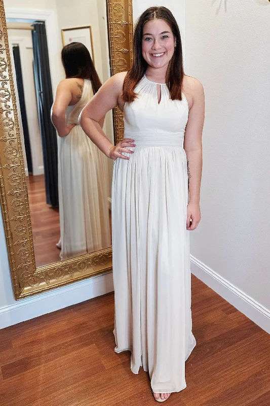 Unbeatable Prices Chiffon Ivory Keyhole Pleated Long Bridesmaid Dress