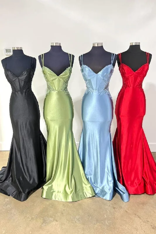 Unmissable Offer Double Straps Appliques Mermaid Satin Formal Dress