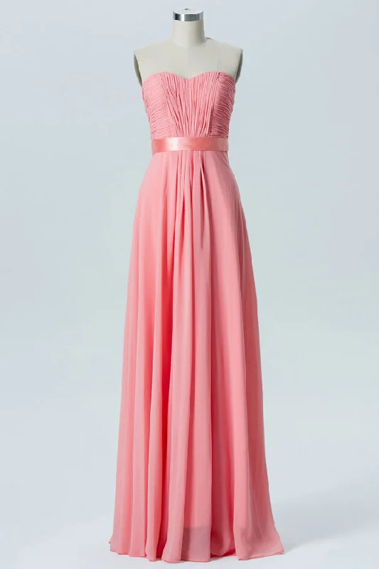 Holiday Sale Pleated Bodice Coral Chiffon Bridesmaid Dress