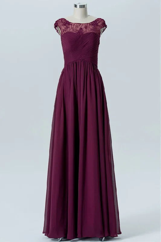 Holiday Sale Lace V-Back Burgundy Pleated Bridesmaid Dress