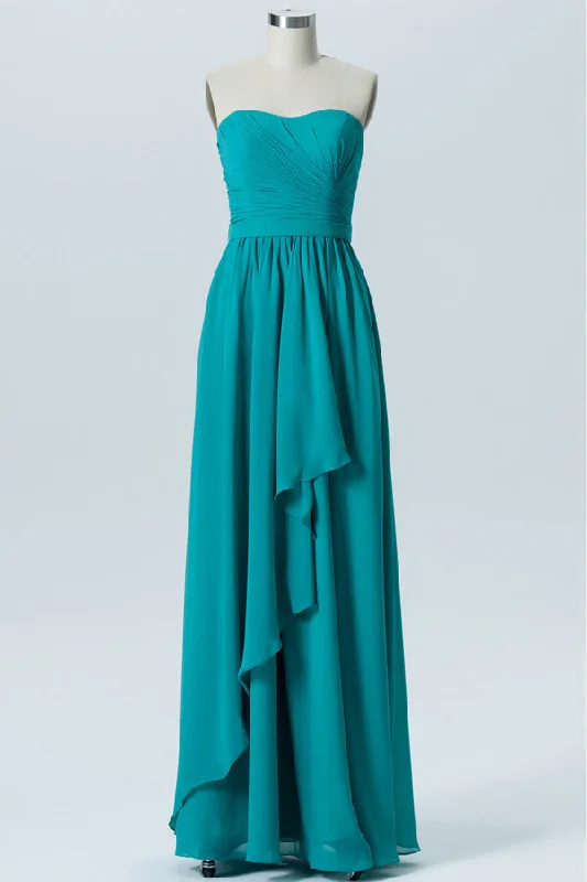 Huge Discounts Sweetheart Tauquoise Chiffon Bridesmaid Dress with Ruffles