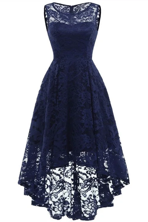 Referral Discount High Low Dark Blue Lace Mother of the Bride Dress