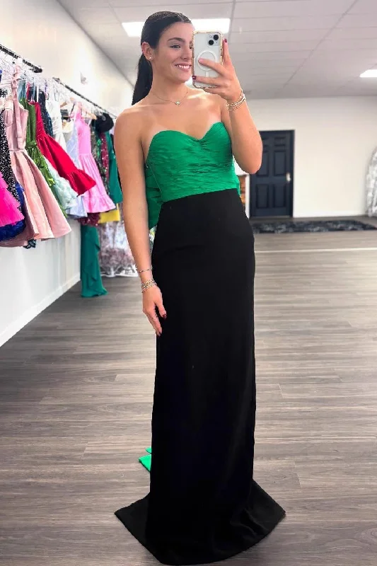 Super Sale Sweetheart Green and Black Fitted Formal Dress with Bow