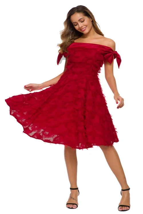 Today Only Elegant Off the Shoulder Red Short Party Dress with Tassel