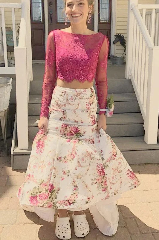 Fantastic Offers Gorgeous Two Piece Floral Prom Dress with Long Sleeves
