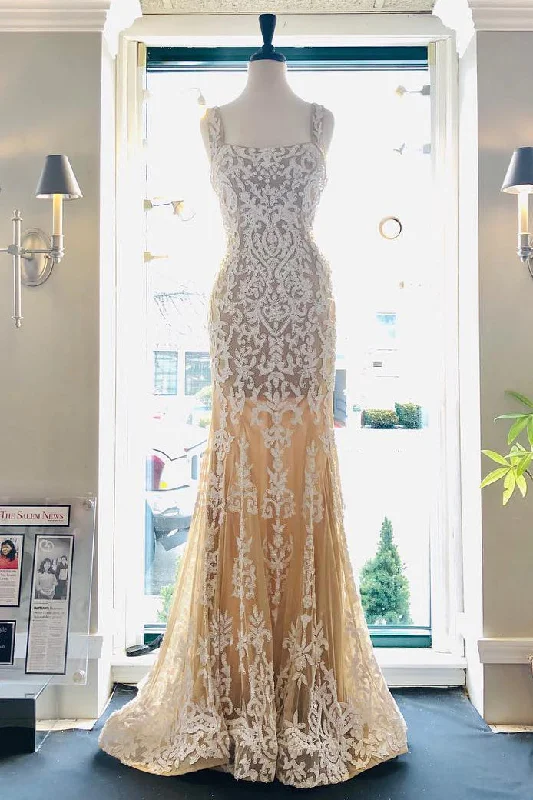 Blowout Deals Straps Mermaid Appliques Long Prom Dress