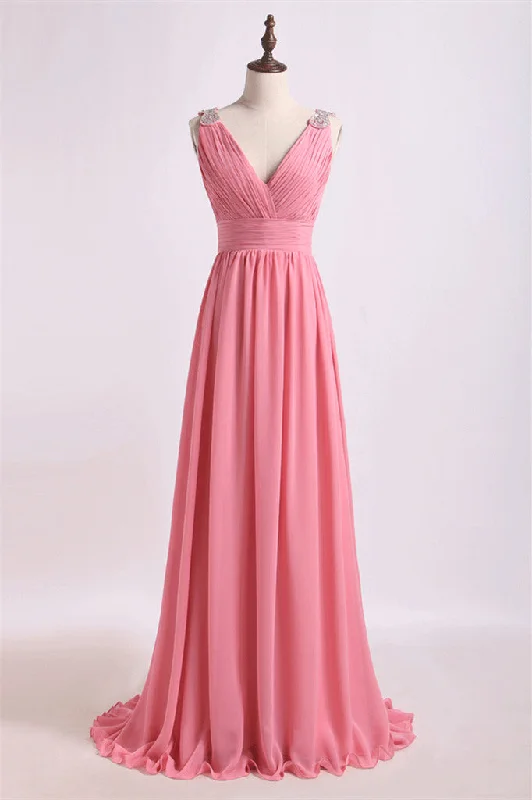 Exclusive Online Offer Blush Pink Beaded Shhoulder Chiffon Bridesmaid Dress