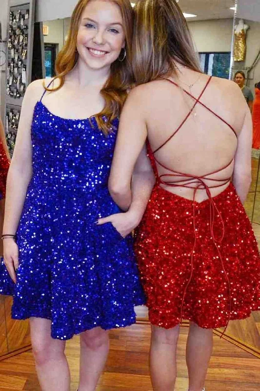 Price Reduction Sequin A-Line Short Party Dress with Pockets