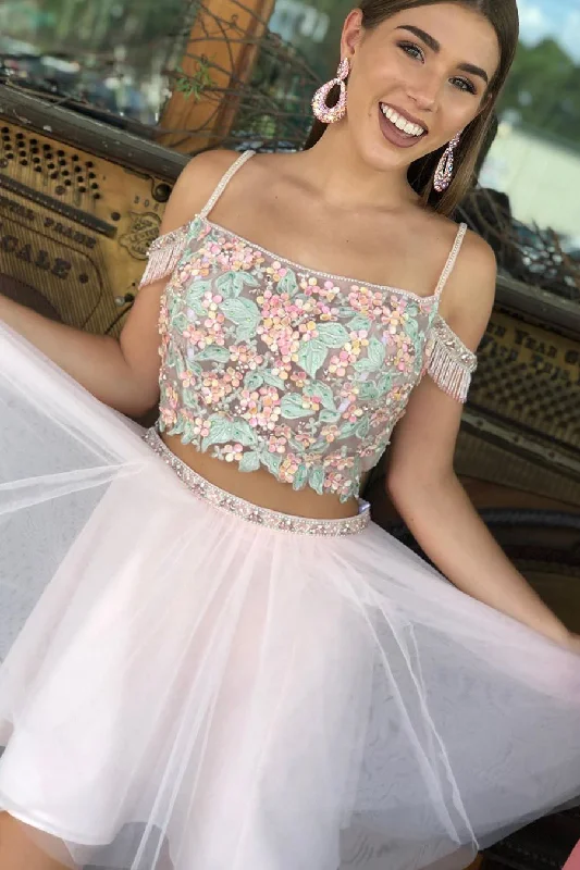 Low Prices Two Piece Floral Homecoming Dress with Tassel