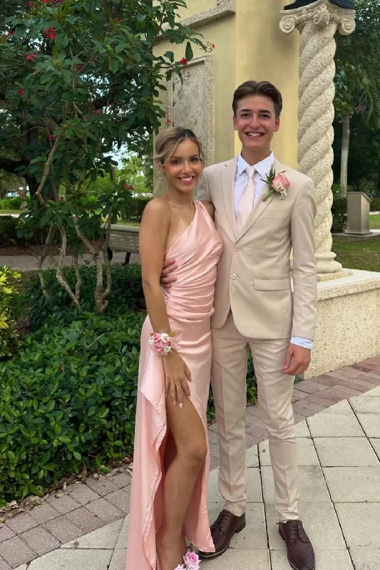Take Advantage One Shoulder Pink Ruched Frill Party Dress