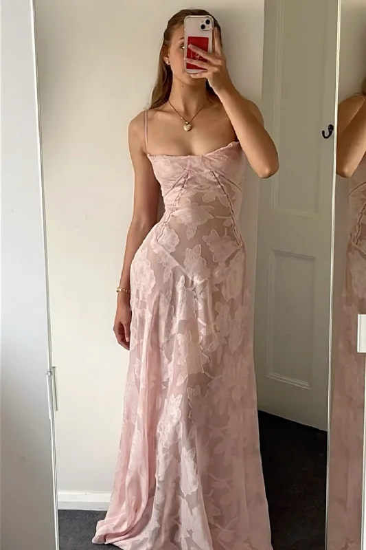 Stock Clearance Gorgeous Pink Lace A-line Long Formal Dress
