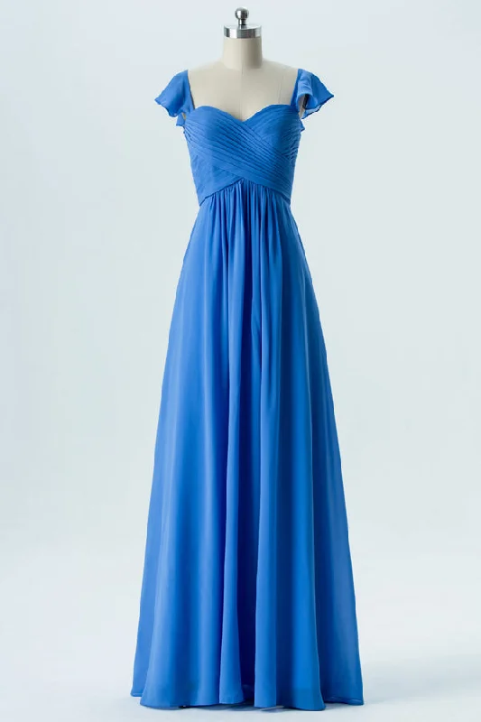 Now or Never A-Line Ocean Blue Bridesmaid Dress with Cap Sleeves