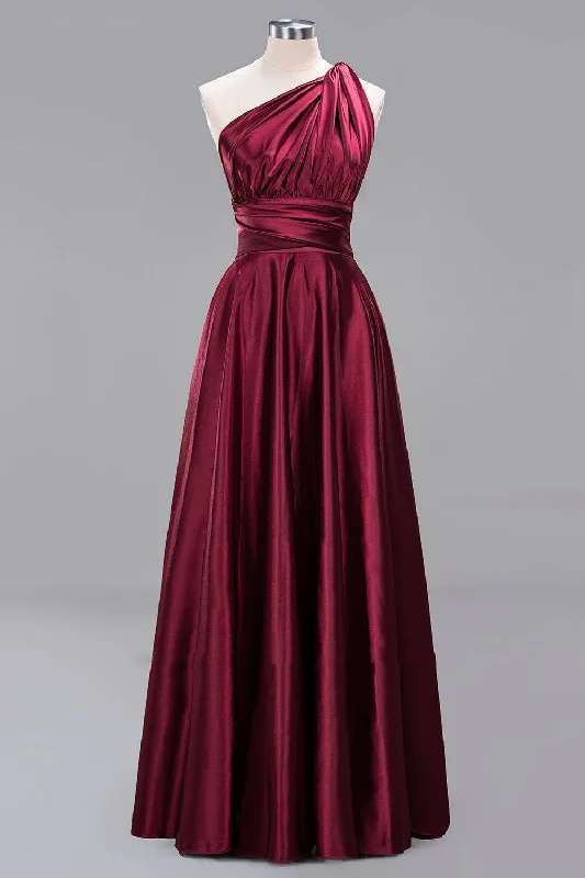 Stock Up and Save One Shoulder Pleated Burgundy Long Bridesmaid Dress