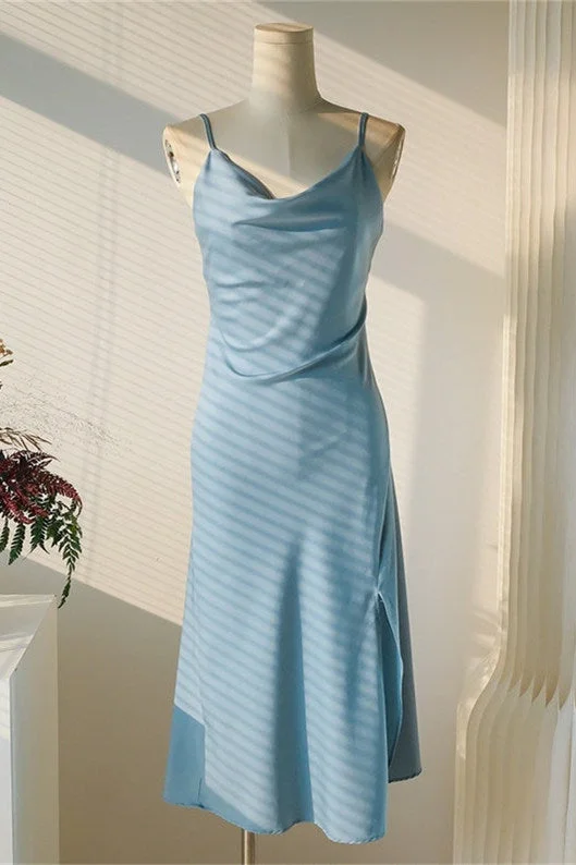 Unmissable Offer Sheath Light Sky Blue Cowl Neck Mini Bridesmaid Dress