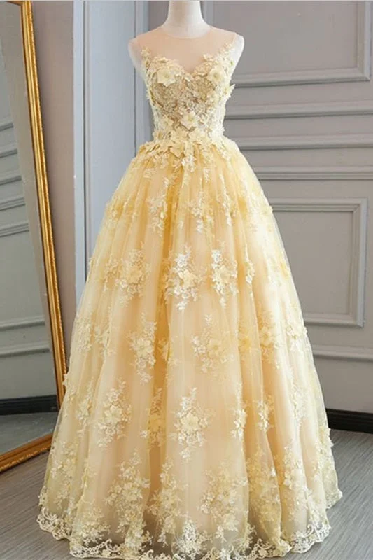 Savings Event Elegant A-line Long Gold Lace Prom Dress