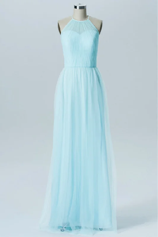 Early Access Sweet Light Blue Halter Tulle Bridesmaid Dress