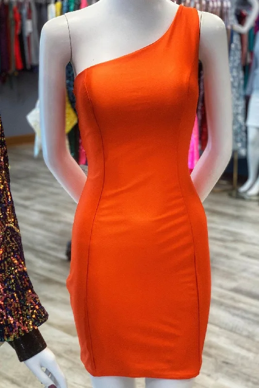 The Best Prices Simple One Shoulder Orange Short Homecoming Dress