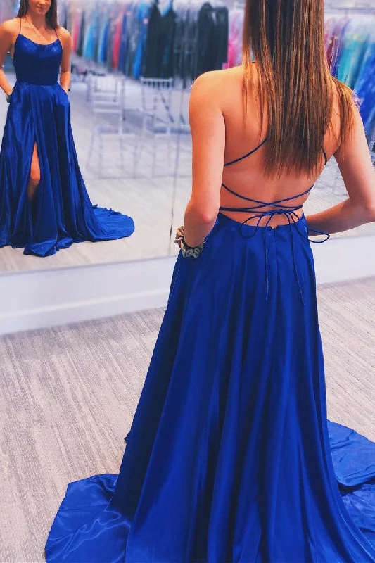 Can't Miss Simple Royal Blue Prom Dress with Criss Cross Back