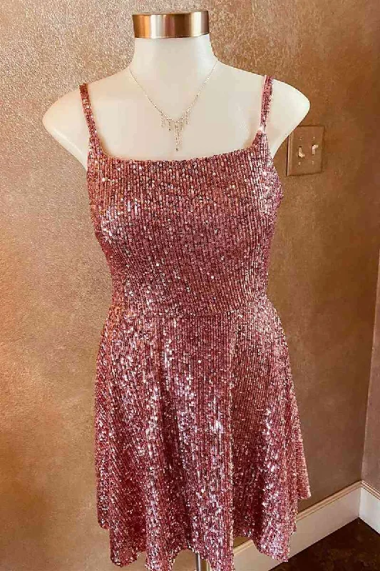 Value Deals Cute Square Neck Sequined Short Homecoming Dress