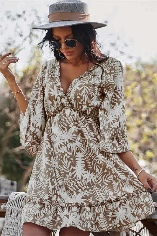 Closeout Short Floral Print Long Sleeves Sundress