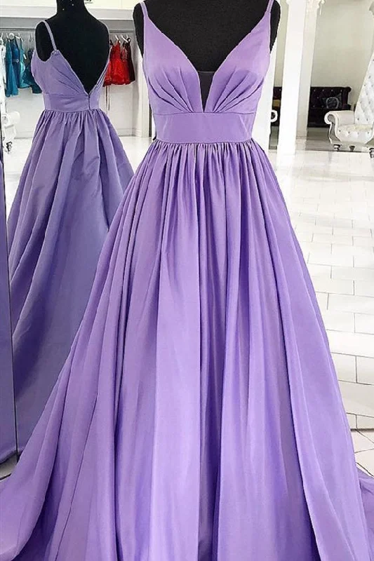 Unbeatable Prices A-line Lavender Prom Dress with v inset