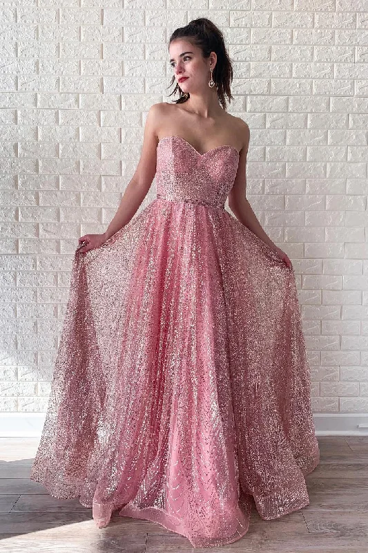 Lowest Price Sparkly Sweetheart Long Pink Prom Dress