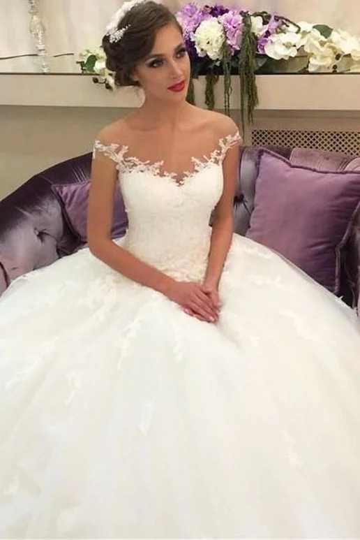 Savings Galore Princess Off Shoulder A-line Long Ivory Wedding Dress with Lace