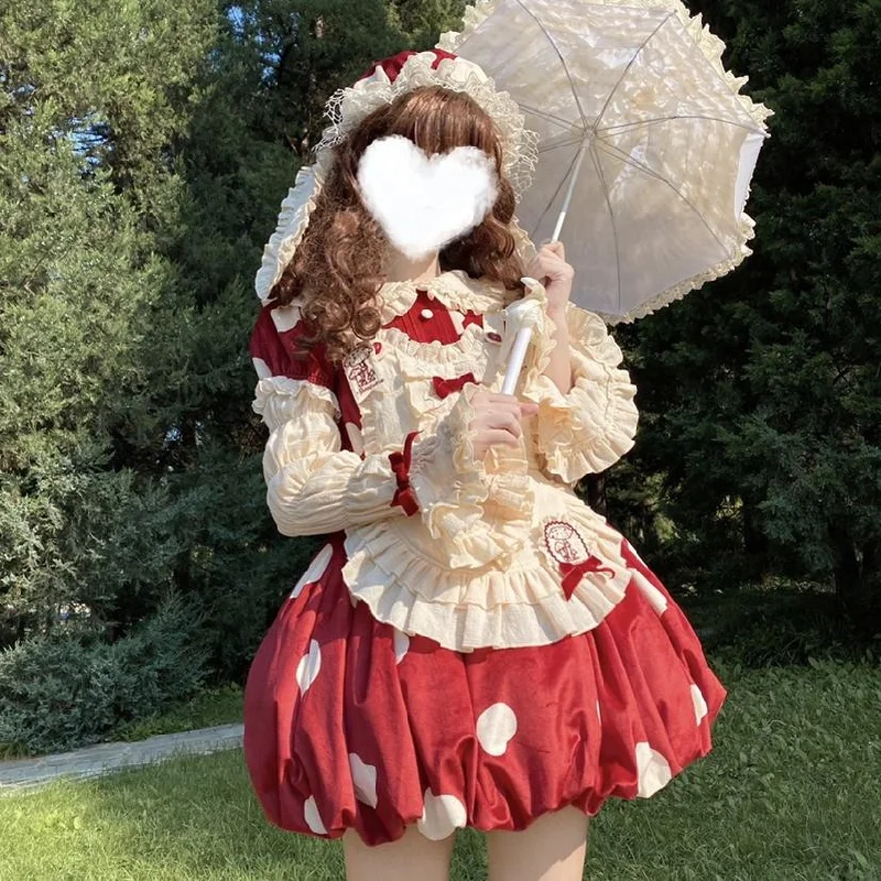Bonus Savings Sakurahime~Mushroom~Kawaii Lolita OP Dress with Apron and Detachable Sleeves Bonus Savings Sakurahime~Mushroom~Kawaii Lolita OP Dress with Apron and Detachable Sleeves