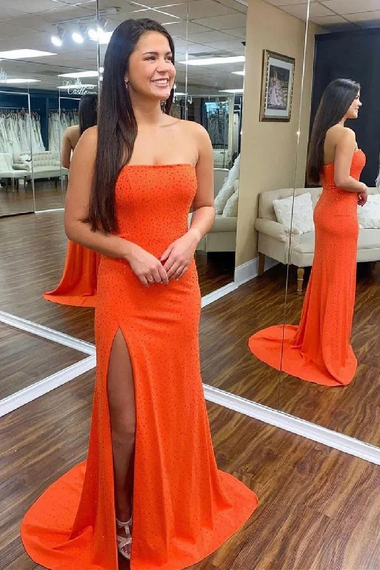 Best Bargains Mermaid Strapless Orange Long Party Dress