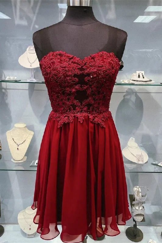 New Deals Strapless Red Lace Appliques Homecoming Dress