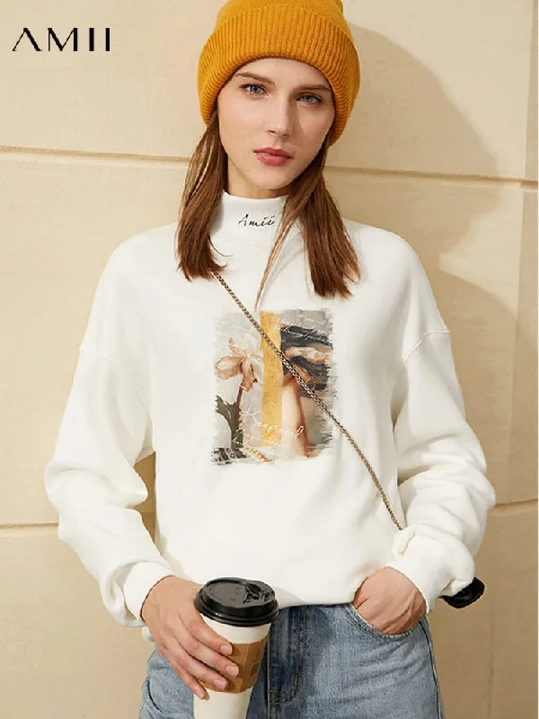Clearance Sale Graduation Gift  Awakecrm Minimalism Sweatshirt Women Fashion Printed Turtleneck Thicken Winter Clothes Loose Casual Pullover Female Tops 12040650