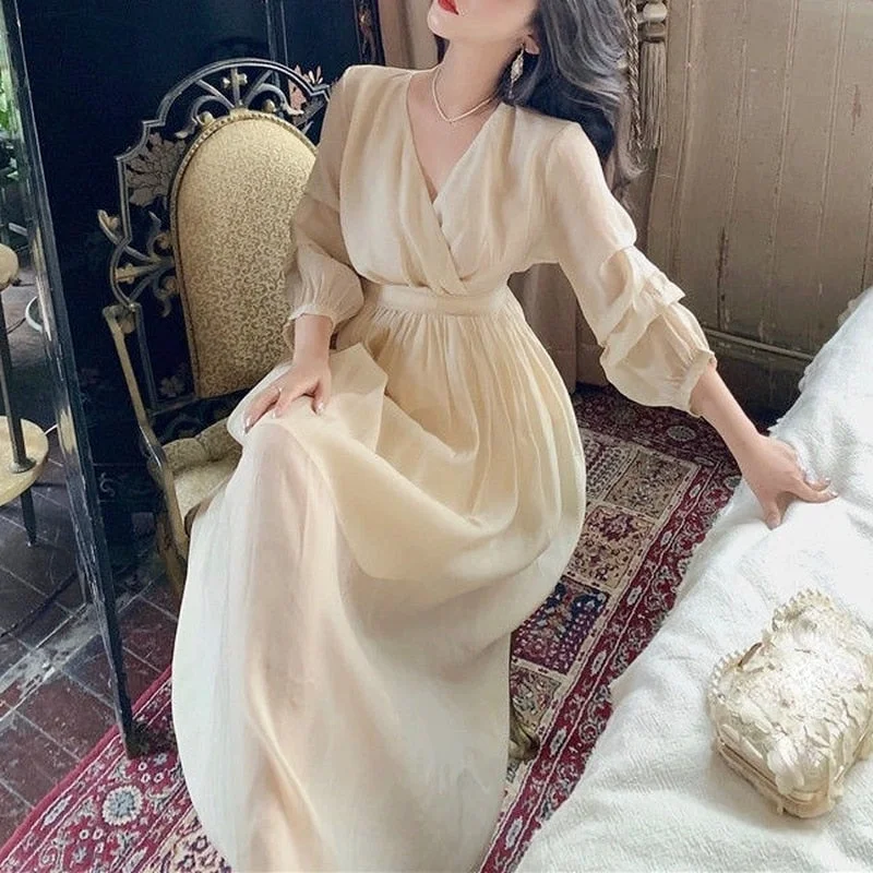 Special Savings Autumn Elegant Vintage Midi Dress Women Sweet Evening Party One Piece Dress Korean Casual Long Sleeve Pure Color Dress Lady Special Savings Autumn Elegant Vintage Midi Dress Women Sweet Evening Party One Piece Dress Korean Casual Long Sleeve Pure Color Dress Lady