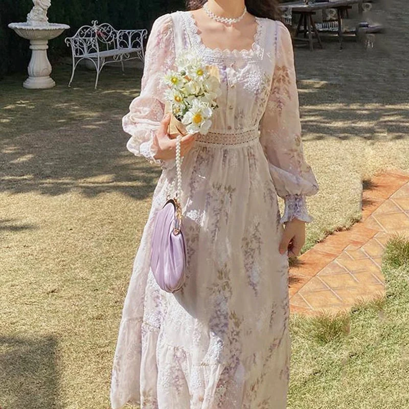 Act Fast Back to College Evening Party Floral Dresses Women Lantern Sleeve Midi Elegant Vintage Dress Female Sweet Summer One Piece Dress Korean Act Fast Back to College Evening Party Floral Dresses Women Lantern Sleeve Midi Elegant Vintage Dress Female Sweet Summer One Piece Dress Korean