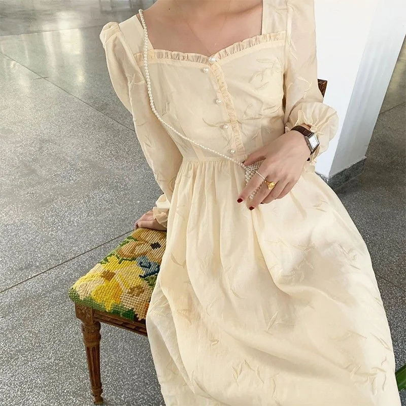 Fantastic Deals Back to College Midi Dress Women French Elegant Vintage Square Collar Long Puff Sleeve Party Chic Retro Dress Korean Autumn Clothing Fantastic Deals Back to College Midi Dress Women French Elegant Vintage Square Collar Long Puff Sleeve Party Chic Retro Dress Korean Autumn Clothing