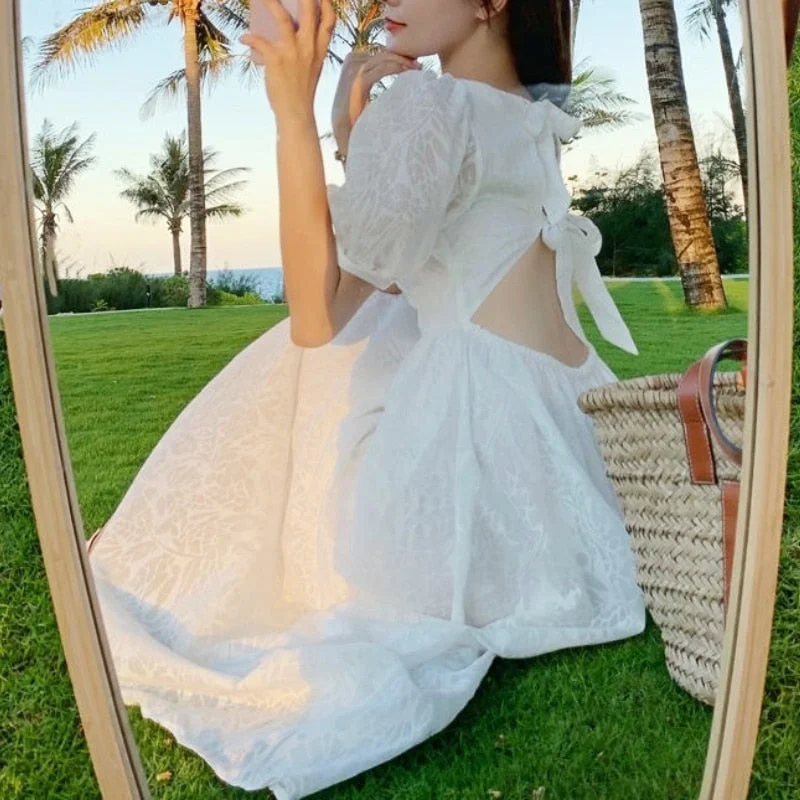 Daily Specials Back to College One Piece Dress Korean Puff Sleeve Sexy Midi Dresses Beach Sundresses for Women Summer Backless Design Square Collar Chic Daily Specials Back to College One Piece Dress Korean Puff Sleeve Sexy Midi Dresses Beach Sundresses for Women Summer Backless Design Square Collar Chic