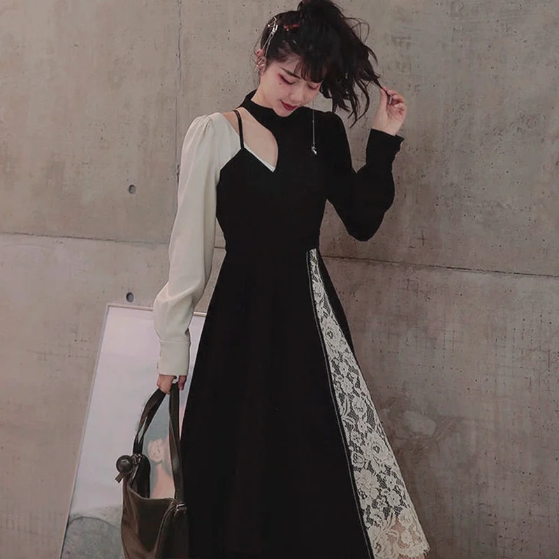 One-DAY Sale Back to College Spring Design One Piece Dress Korea Casual Long Sleeve Lace Elegant Vintage Dress Women Fake Two Piece Sweet Midi Dress Y2k One-DAY Sale Back to College Spring Design One Piece Dress Korea Casual Long Sleeve Lace Elegant Vintage Dress Women Fake Two Piece Sweet Midi Dress Y2k