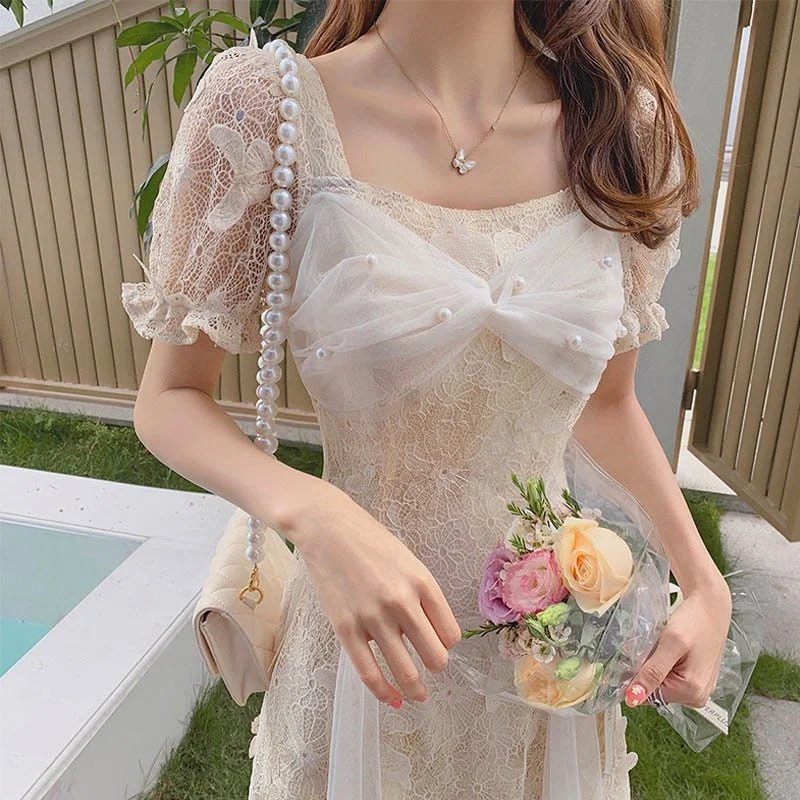 Clearance Items Back to College Summer Lace Elegant Dresses Women Square Collar Short Sleeve Vintage Midi Dress Female Party One Piece Dress Korean Sexy Clearance Items Back to College Summer Lace Elegant Dresses Women Square Collar Short Sleeve Vintage Midi Dress Female Party One Piece Dress Korean Sexy