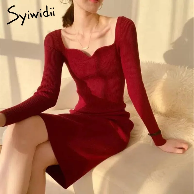 Final Markdown Back to College Syiwidii Vintage Bandage Dress Woman Long Sleeve Sexy Square Collar Formal Midi Long Office Sweater Dresses Beige Black Burgundy Final Markdown Back to College Syiwidii Vintage Bandage Dress Woman Long Sleeve Sexy Square Collar Formal Midi Long Office Sweater Dresses Beige Black Burgundy