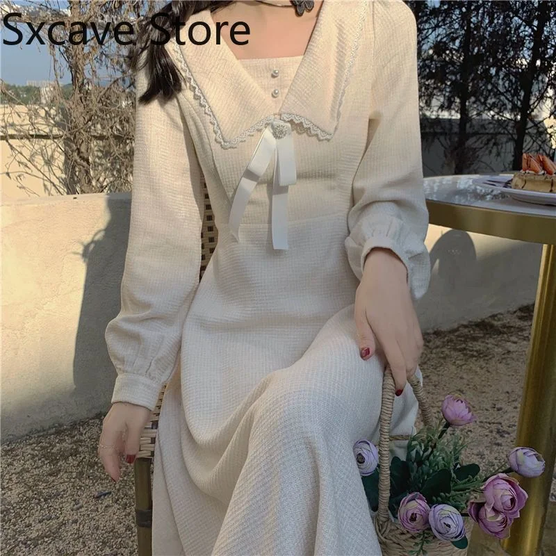 Online Specials Back to College White Midi Dress Women Casual Long Sleeve Elegant Vintage One Piece Dress Korean Autumn Outdoor Design Kawaii Clothing Chic Online Specials Back to College White Midi Dress Women Casual Long Sleeve Elegant Vintage One Piece Dress Korean Autumn Outdoor Design Kawaii Clothing Chic