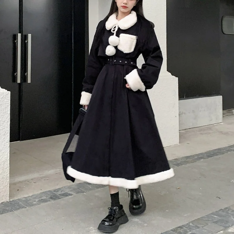 YEAR-End Sale Back to College Winter Gothic Faux Fur Black Dress Vintage Women Casual Slim Outwear Y2k Trench Midi Dress Party Lady One Piece Dress Korea YEAR-End Sale Back to College Winter Gothic Faux Fur Black Dress Vintage Women Casual Slim Outwear Y2k Trench Midi Dress Party Lady One Piece Dress Korea