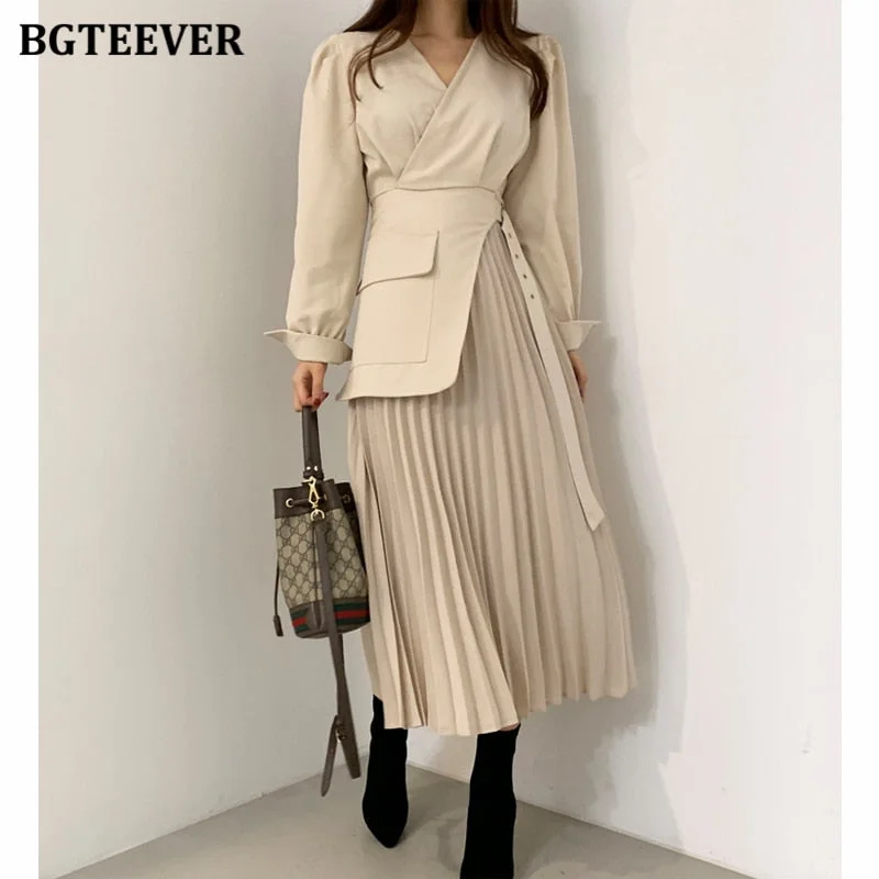 Savings Event Christmas Gift BGTEEVER Casual V-neck Slim Waist Belted Female Dress Spring Elegant Full Sleeve Women Pleated Vestidos Ladies Midi Dress Savings Event Christmas Gift BGTEEVER Casual V-neck Slim Waist Belted Female Dress Spring Elegant Full Sleeve Women Pleated Vestidos Ladies Midi Dress