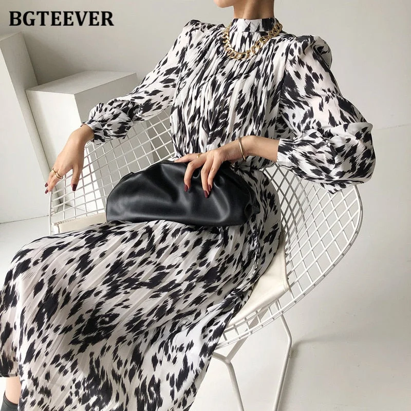 Big Discounts Christmas Gift BGTEEVER Spring New Stand Collar Women Full Sleeve Dress Elegant Hit Color Female Lace-up Printed Midi Dress Vestidos Big Discounts Christmas Gift BGTEEVER Spring New Stand Collar Women Full Sleeve Dress Elegant Hit Color Female Lace-up Printed Midi Dress Vestidos